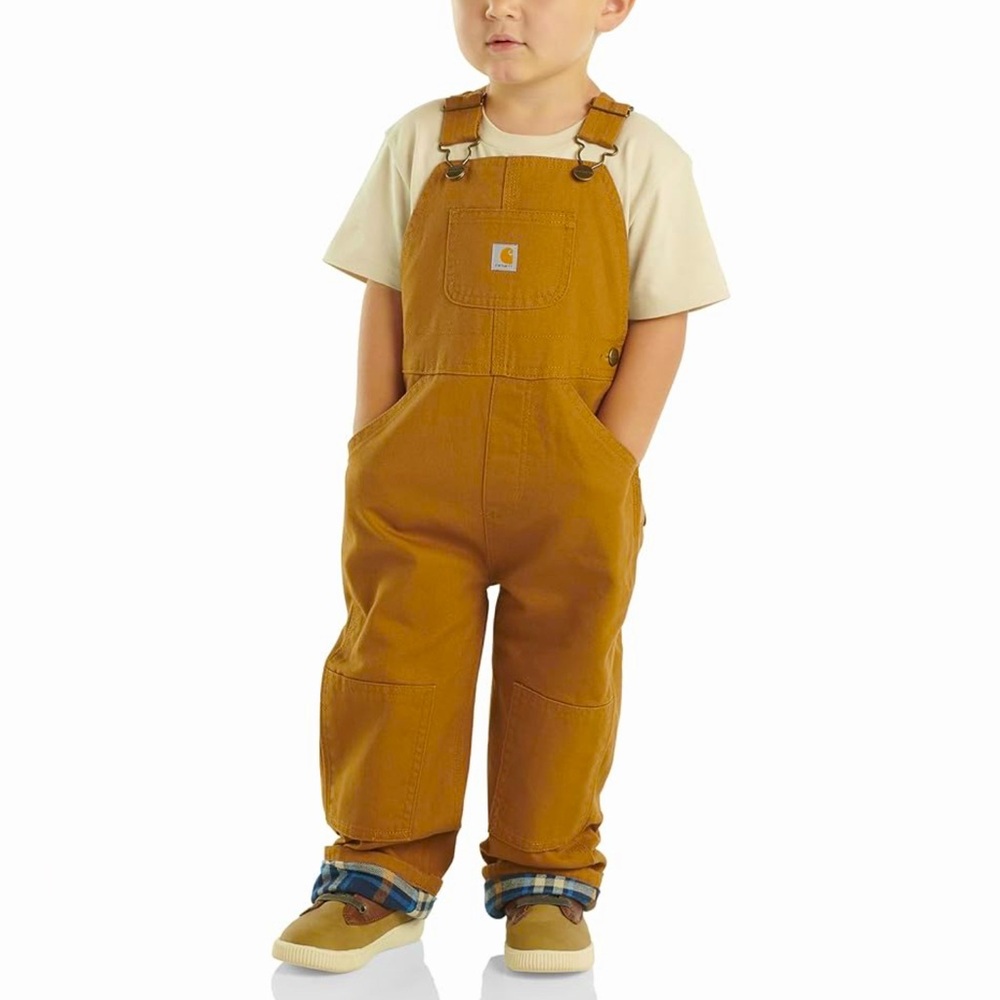 Carhartt Flannel Lined Canvas Bibs Overalls Diaper Snaps Baby Size 9 Months